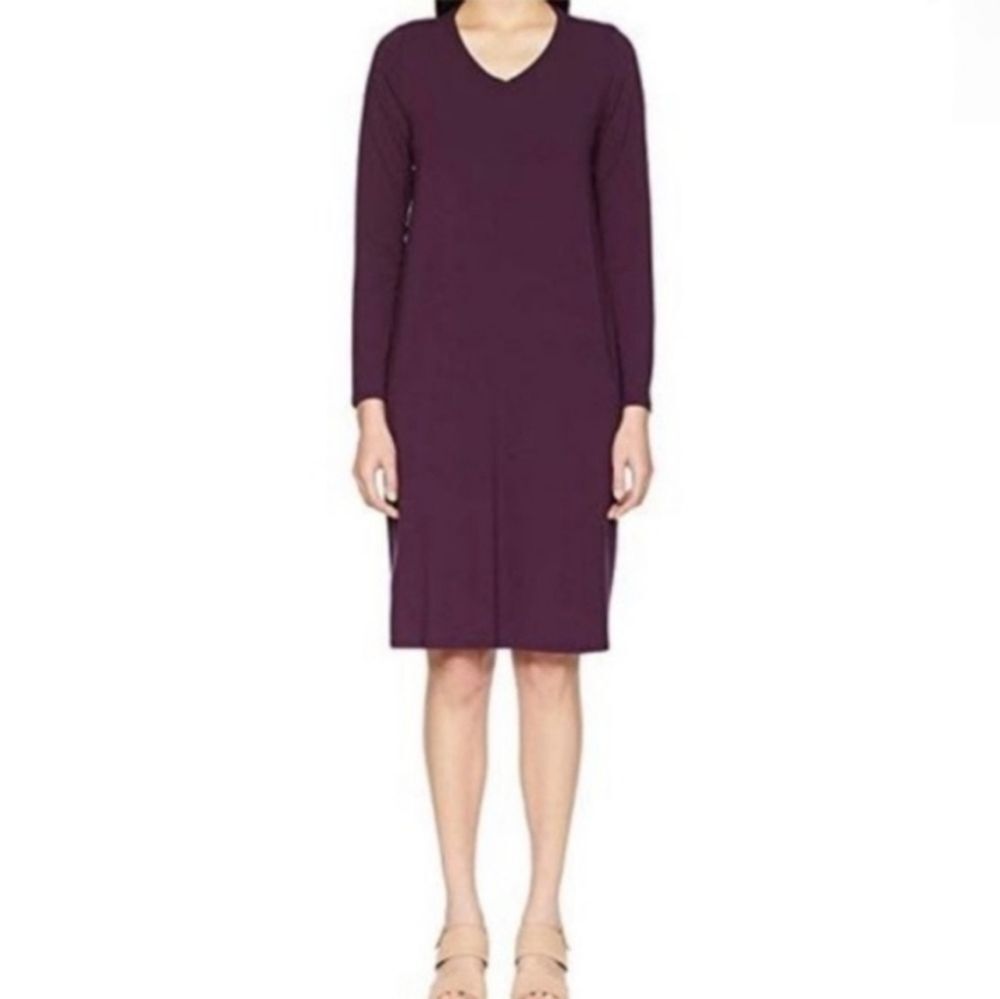 Eileen Fisher Purple Viscose Jersey Knit Dress Med Minimalist Stretch Lagenlook